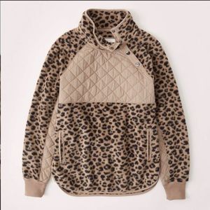 A&F Asymmetrical Snap Leopard Fleece Sweater XS
